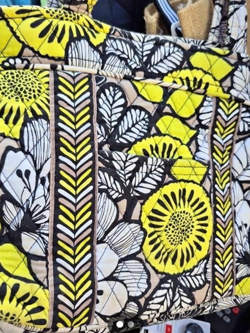 Vera Bradley Yellow Black White Floral Quilted Tote
